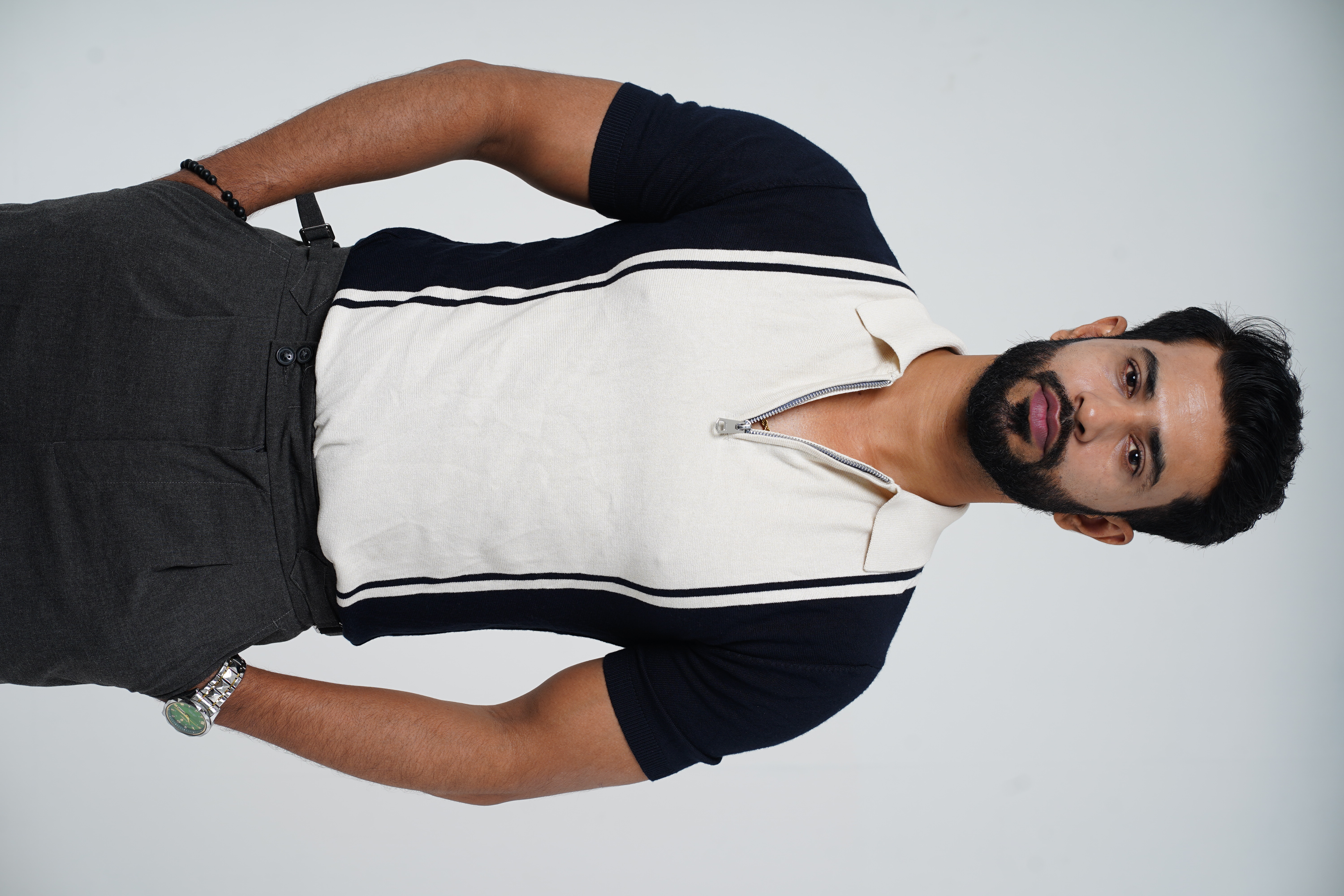 Blue-White combined knitted polo