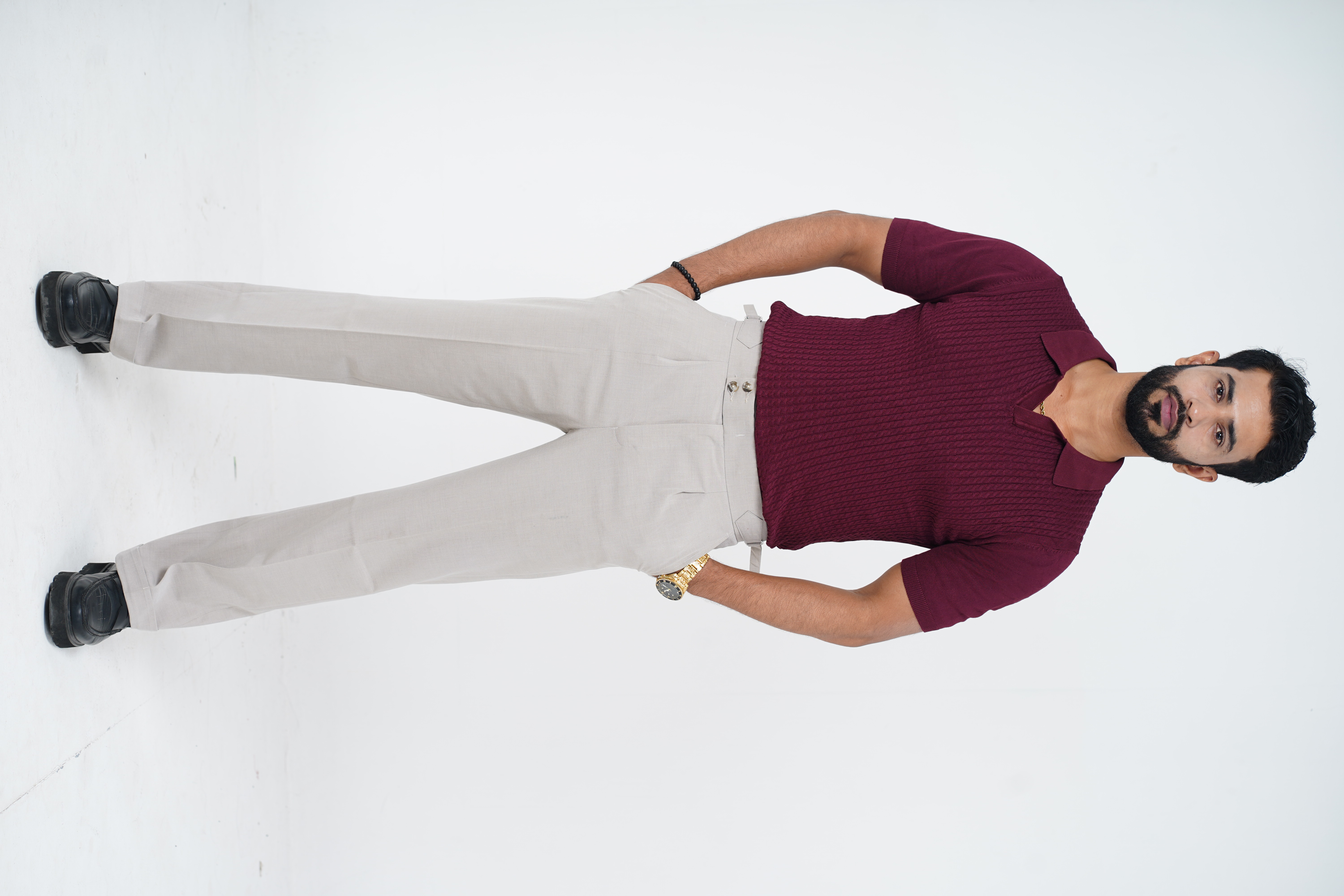 Baby cable pattern maroon knitted polo